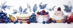 three cakes are next to each other with fresh berries