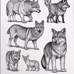 four different types of animals on a white background