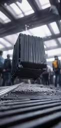 a stack of luggage sitting on top of an airport conveyor belt