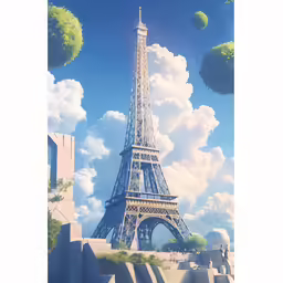 the eiffel tower is standing tall in the sky