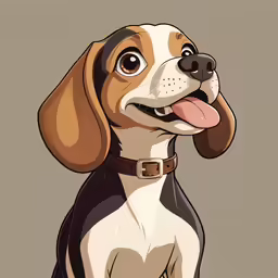 a beagle sitting and panting for the camera