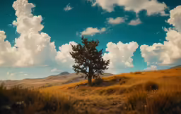 there is a lonely tree in the middle of a hill