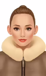 a rendering with a female in a jacket with a fur collar
