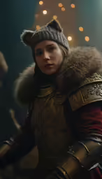 a woman in a fur coat, furry hat, and fur trimmed gloves