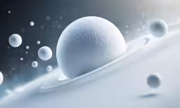 two large white spheres floating on a white surface