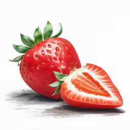 two halves of a strawberry and a slice of a strawberry