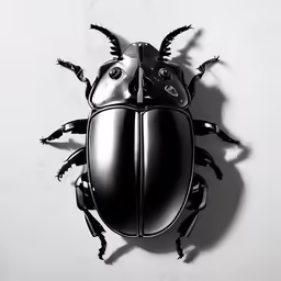 a black bug with two horns attached to it
