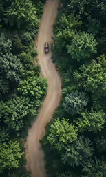 a car that is driving down a dirt road