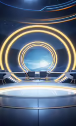 a circular room with two chairs and a table