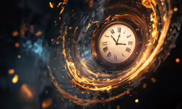 a clock that is spinning in the middle of a spiral