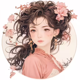 a digital portrait of a beautiful woman with flowers on her hair