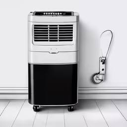 the white wall is against the black and white air conditioner