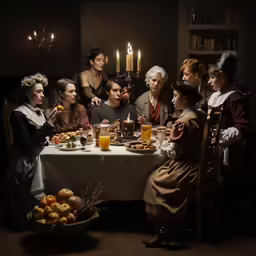 several people around a table looking at candles