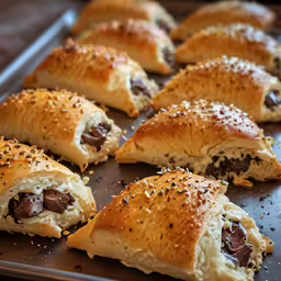a tray with pastries sitting on top of each other
