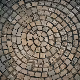 an abstract photograph of a circular pattern made of bricks