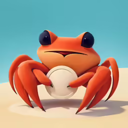 an illustration of a red crab holding a white disk