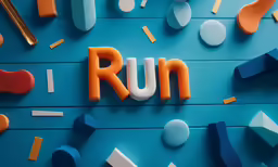 a group of various colorful objects that spell out the words run
