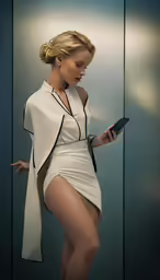 a woman is holding something and posing for a photo