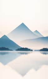 a view of mountains sitting in the middle of a lake