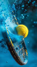 a yellow tennis ball that is in the water,a tennis ball is falling into the blue water