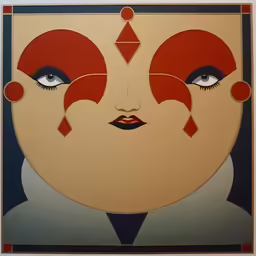 a painting with a face on a white surface