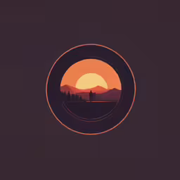 a circle made with orange colored images of mountains in the background,an image of a beautiful sunset with a sunset