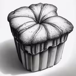 an intricately shaped dessert sits in the white background