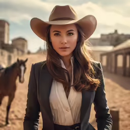 a pretty young lady wearing a western style outfit