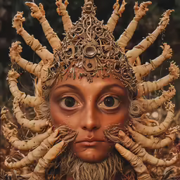 a woman with a large hair and huge nails on her face