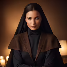 a woman in a black shawl, looking away
