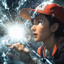 a young woman in an orange cap holds a sparkler