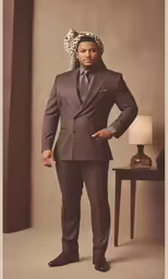 a man wearing a suit and tie with a hat on