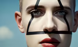 a woman with scissors drawn over her face