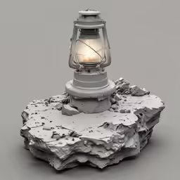 a miniature lamp is sitting on top of rocks