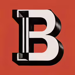the letter b is displayed on a red background