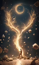 a man walks towards a spiral - like picture