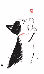 an ink drawing of a cat laying on its back