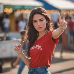 a girl that is giving the peace sign