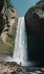 a man standing in front of a waterfall with water coming down