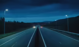 a long highway is lit up during the evening