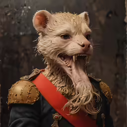a furry animal with his teeth sticking out