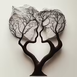 two sculptures made of paper and wire are standing on a wall
