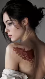 a woman with her back tattoo covered in blood