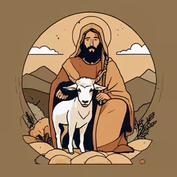 an old photo of jesus and a goat,jesus and his lamb sitting on rocks and mountains