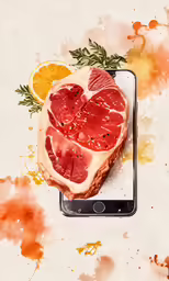 a heart shaped tart fruit on top of an iphone