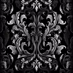 black and white damask on a black background