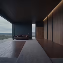 large room with large sliding glass doors and wooden furniture