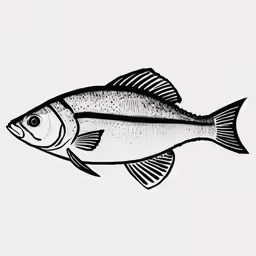 a black and white drawing of a fish