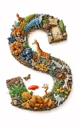 the number three is made up of various animal figurines