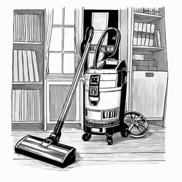 a picture of a vacuum cleaner next to a shelf
